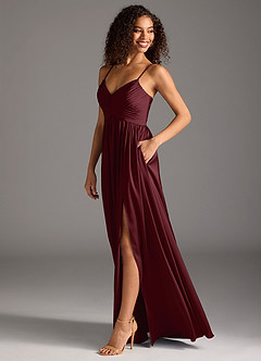 Azazie Alia Bridesmaid Dresses Cabernet A-Line Pleated Stretch Satin Dress image6