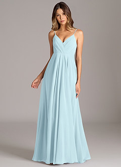Azazie Amani Robes de demoiselle d'honneur Robe Trapèze en Mousseline de soie Plissé Bleu Nuage image4