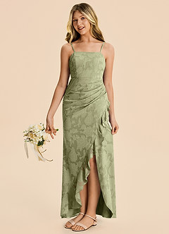 Azazie Buzzy Junior Pistachio Sheath Pleated Chiffon Dress image4