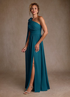 Azazie Lancaster Kleider für die Brautmutter A-Linie One-Shoulder Chiffon Kleid Tintenblau image5