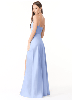 Azazie Halsey Bridesmaid Dresses Ice Sheath Side Slit Stretch Satin Dress image5