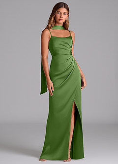 Azazie Calandra Brudtärnklänningar Klä av A-Linje i Stretch Satin Plisserad Basilika image2