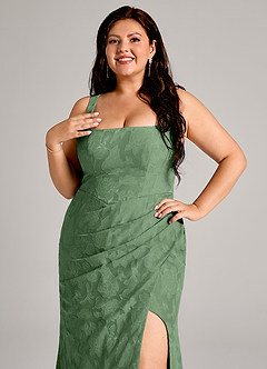 Azazie Mero 신부 들러리 드레스 쉬스 주름진 플로럴 번아웃 바닥 길이 드레스 image11