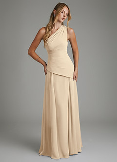 Azazie Holly Bridesmaid Dresses Champagne A-Line Corset Chiffon Dress image3