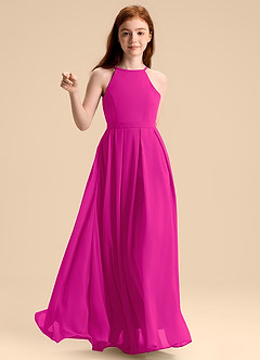 Azazie Arianthe Junior Abito A-Line in Chiffon Plissettato Fucsia image6