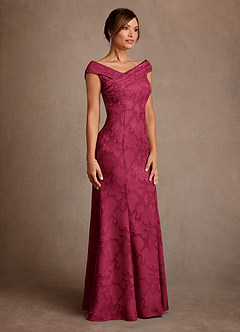 Azazie Aberdeen Mother of the Bride Dresses Burgundy Sheath Pleated Floral Burnout Dress image3