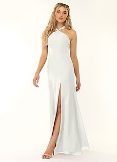 Azazie Rue Bridesmaid Dresses White A-Line Halter Chiffon Dress image5