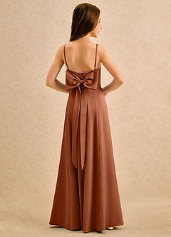 Azazie Chamomile Girls Formal Robe Demoiselle D'honneur Fillette Robe Trapèze en Satin extensible Plissée Cuivre image1