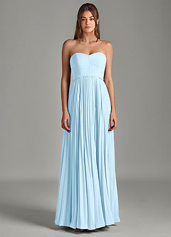 Azazie Chiana 신부 들러리 드레스 A라인 스트랩리스 쉬폰 바닥 길이 드레스 image5