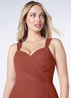Azazie Nahrin Bridesmaid Dresses Auburn A-Line V-Neck Pleated Chiffon Dress image5