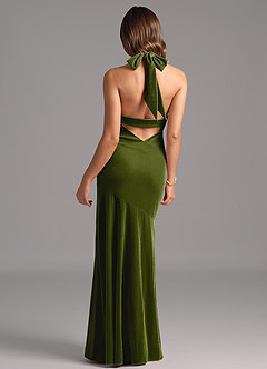 Azazie Drita Bridesmaid Dresses Olive A-Line Pleated Velvet Dress image6