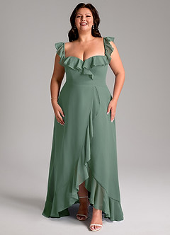 Azazie Lyra Bridesmaid Dresses Eucalyptus A-Line Chiffon Convertible Dress image15