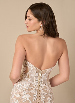 Azazie Leilani Vestidos de novia Vestido de Blanco Diamante Nude de Tul de Corte Sirena con Lentejuela image7