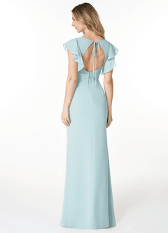 Azazie Val Vestidos de damas de honor Vestido de Neblina de Gasa de Corte Sirena con Ojo de cerradura con cuello en V image2