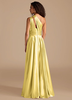 Azazie Charlize Rochii de domnișoară de onoare Linie A Un umăr Satinat metalic Lungime până la podea Rochie image4