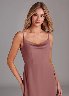 Azazie Daenerys Bridesmaid Dresses Desert Rose A-Line Cowl Chiffon Dress image6
