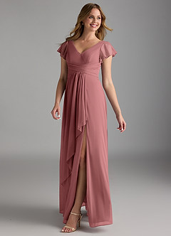 Azazie Omari Robes de demoiselle d'honneur Robe Trapèze en Maille Rose Du Désert image5