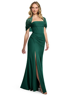 Azazie Zia Bridesmaid Dresses Emerald Sheath Side Slit Chiffon Convertible Dress image2