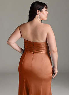 Azazie Yola Bridesmaid Dresses Copper Sheath V-Neck Pleated Stretch Satin Convertible Dress image15