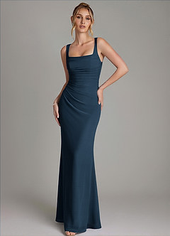 Azazie Agustina Bridesmaid Dresses Dark Navy Mermaid Corset Chiffon Dress image4