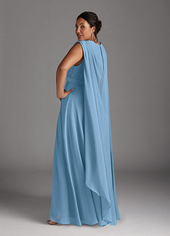 Azazie Isa vestidos de madre de la novia Vestido de Azul Acero de Gasa de Corte En A con Cuello en V plisado image12