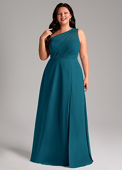 Azazie Phaedra Jurken voor bruidsmeisjes Jurk van Chiffon met A-Lijn One-Shoulder Inkt Blauw image13
