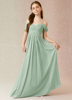 Azazie Kaitlynn Junior Agave A-Line Off the Shoulder Chiffon Dress image1
