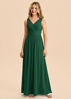 Azazie Kora Junior Dark Green A-Line Pleated Chiffon Dress image5