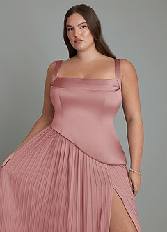 Azazie Stephanie Bridesmaid Dresses Dusty Rose A-Line Pleated Stretch Satin Dress image9