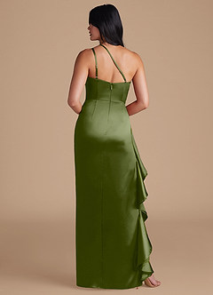 Azazie Latrice Brautjungfernkleider Etui One-Shoulder Metallischer Satin Kleid Olivgrün image5