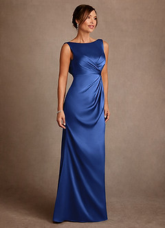Azazie Baltimore Mother of the Bride Dresses Royal Blue A-Line Pleated Stretch Satin Dress image4