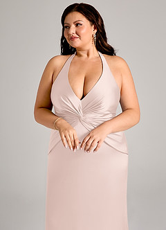 Azazie Valerie Vestidos de damas de honor Vestido de Rosa Rubor de Satén Elástico de Corte Sirena con Plisado image7