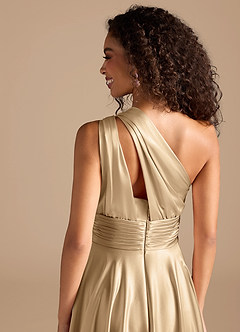 Azazie Charlize Brautjungfernkleider A-Linie One-Shoulder Metallischer Satin Kleid Champagner image3