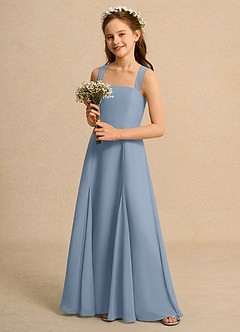 Azazie Tater Junior Formal Robe Demoiselle D'honneur Fillette Robe Trapèze en Mousseline de soie Plissée Bleu Poussiéreux image5