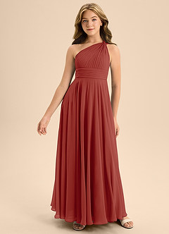 Azazie Charlize Junior A-Linie Plissee Chiffon Kleid Terrakotta image3