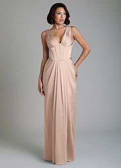 Azazie Vanya Bridesmaid Dresses English Rose Sheath Corset Stretch Satin Dress image1