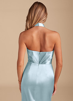 Azazie Zaya Robes de demoiselle d'honneur Robe Fourreau en Satiné métallisé Plissée Bleu Ciel image2