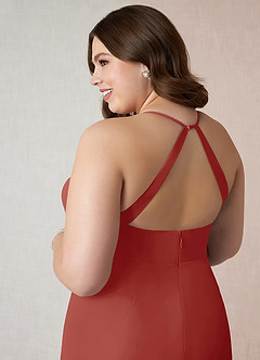 Azazie Becca Jurken voor bruidsmeisjes Jurk van Chiffon met Kolom V-hals Terracotta image11