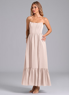 Azazie Leilana Bridesmaid Dresses Blushing Pink A-Line Corset Stretch Satin Dress image5