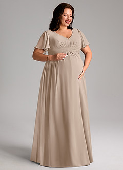 Azazie Verna Maternity Bridesmaid Dresses A-Line V-Neck Ruched Chiffon Floor-Length Dress image13