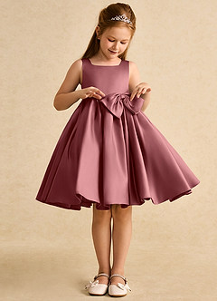 Azazie Jessie Flower Girl Dresses Amethyst A-Line Bow Matte Satin Dress image4