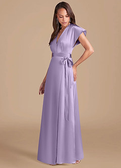 Azazie Nico Brautjungfernkleider A-Linie Plissee Metallischer Satin Kleid Flieder image3