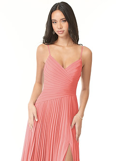 Azazie Vini Bridesmaid Dresses Coral A-Line V-Neck Pleated Chiffon Dress image6