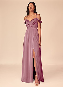 Azazie Ocean Bridesmaid Dresses Vintage Mauve A-Line V-Neck Pleated Stretch Satin Dress image1