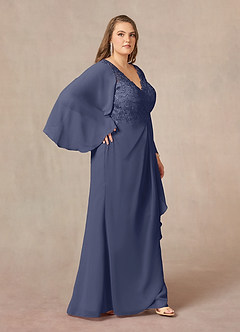 Azazie Perry Mother of the Bride Dresses Stormy Mermaid V-Neck Lace Chiffon Dress image10