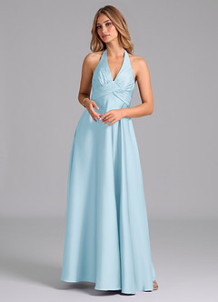 Azazie Tessie Bridesmaid Dresses Sky Blue A-Line Pleated Stretch Satin Dress image1