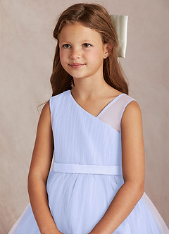 Azazie Lottie Flower Girl Dresses Lavender A-Line One Shoulder Satin Dress image2