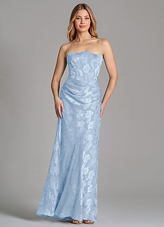 Azazie Ezrena Bridesmaid Dresses Pale Blue Mermaid Strapless Floral Burnout Convertible Dress image4