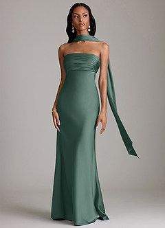 Azazie Saylor Vestidos de damas de honor Vestido de Eucalipto de Satén Elástico de Corte Sirena con Sin tirantes image9