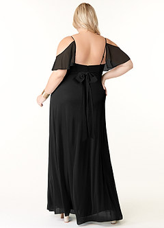 Azazie Fiena Final Sale Black A-Line V-neck Ruched Mesh Dress image8